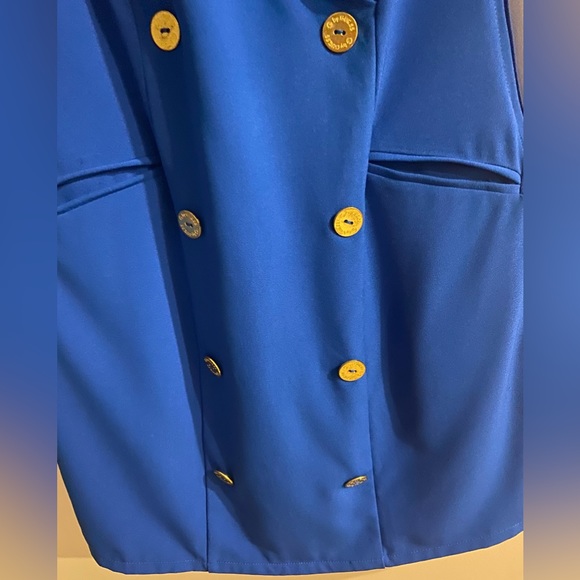 Bright Cobalt Blue with Gold hardware and side zip Sleeveless Blazer Dress-Small - Picture 6 of 6